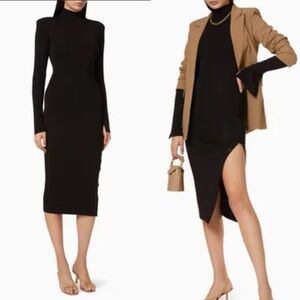 Good American Sz 0/Xs Women's Strut Midi Dress, Shoulder Pads